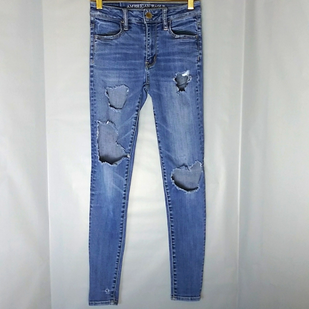 Y2K AMERICAN EAGLE OUTFITTERS DESTROYED HIGH RISE JEGGING SIZE 0